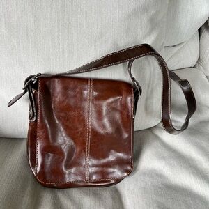 Brown Two-Toned Faux Leather Crossbody Satchel Messenger Bag